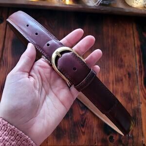 Vtg Brown Leather Belt with Brass Buckle Sz L